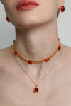 Sugar Pyramid Red Agate Woven Necklace – Black Label Jewelry Grade, 24K Gold Plated - booneealus