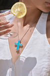 Paraiba Cross Jewelry Set – Silver 3-Piece Collection (Large Necklace) - booneealus