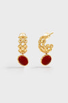 Dual-Sided Red Agate Woven C-Hoop Earrings - booneealus