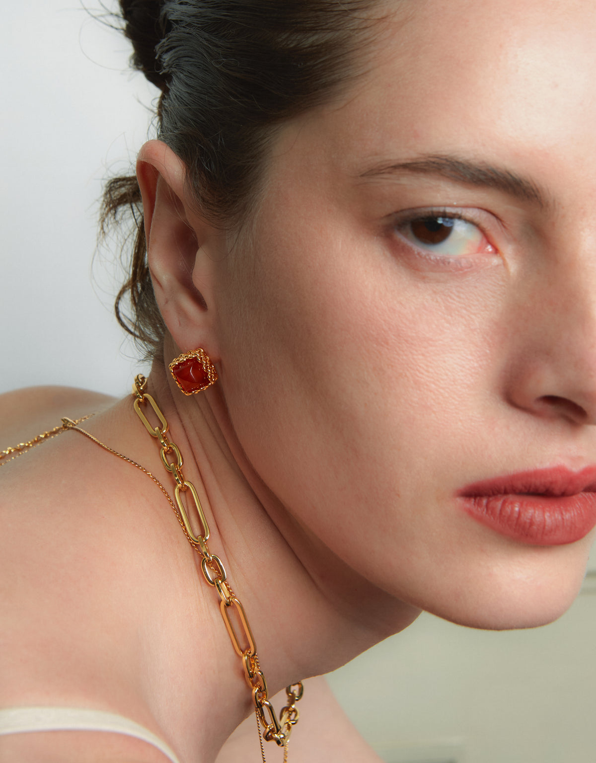 Sugar Pyramid Red Agate Woven Earrings – 24K Gold Plated, 925 Silver Posts - booneealus