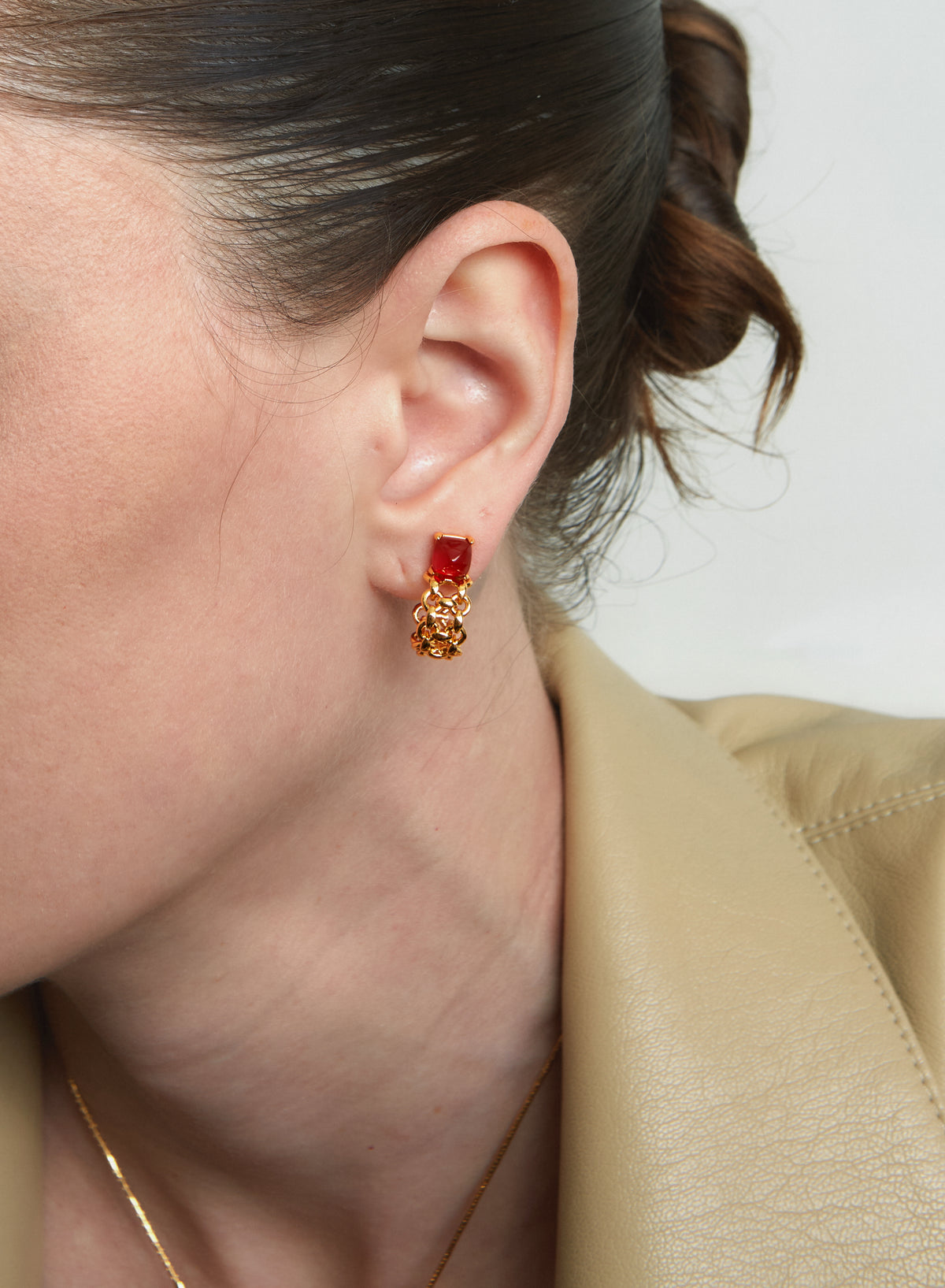 Candy-Tower Red Agate Woven C-Hoop Earrings - booneealus