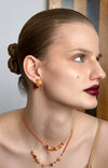 Sugar-Tower Red Agate Woven C-Hoop Earrings - booneealus