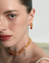 Dual-Sided Red Agate Woven C-Hoop Earrings - booneealus