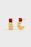 Candy-Tower Red Agate Woven C-Hoop Earrings - booneealus