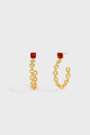 Sugar Pyramid Red Agate C-Hoop Earrings – 24K Gold Plated - booneealus