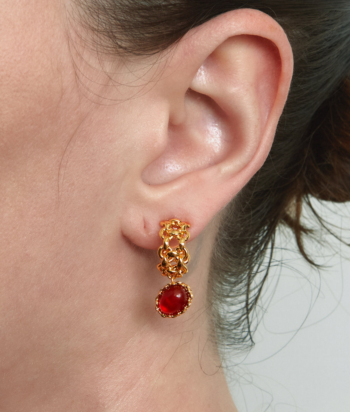 Dual-Sided Red Agate Woven C-Hoop Earrings - booneealus