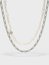 Freshwater Pearl Metal Chain Double Layer Necklace - booneealus