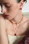Sugar Pyramid Red Agate Woven Earrings – 24K Gold Plated, 925 Silver Posts - booneealus