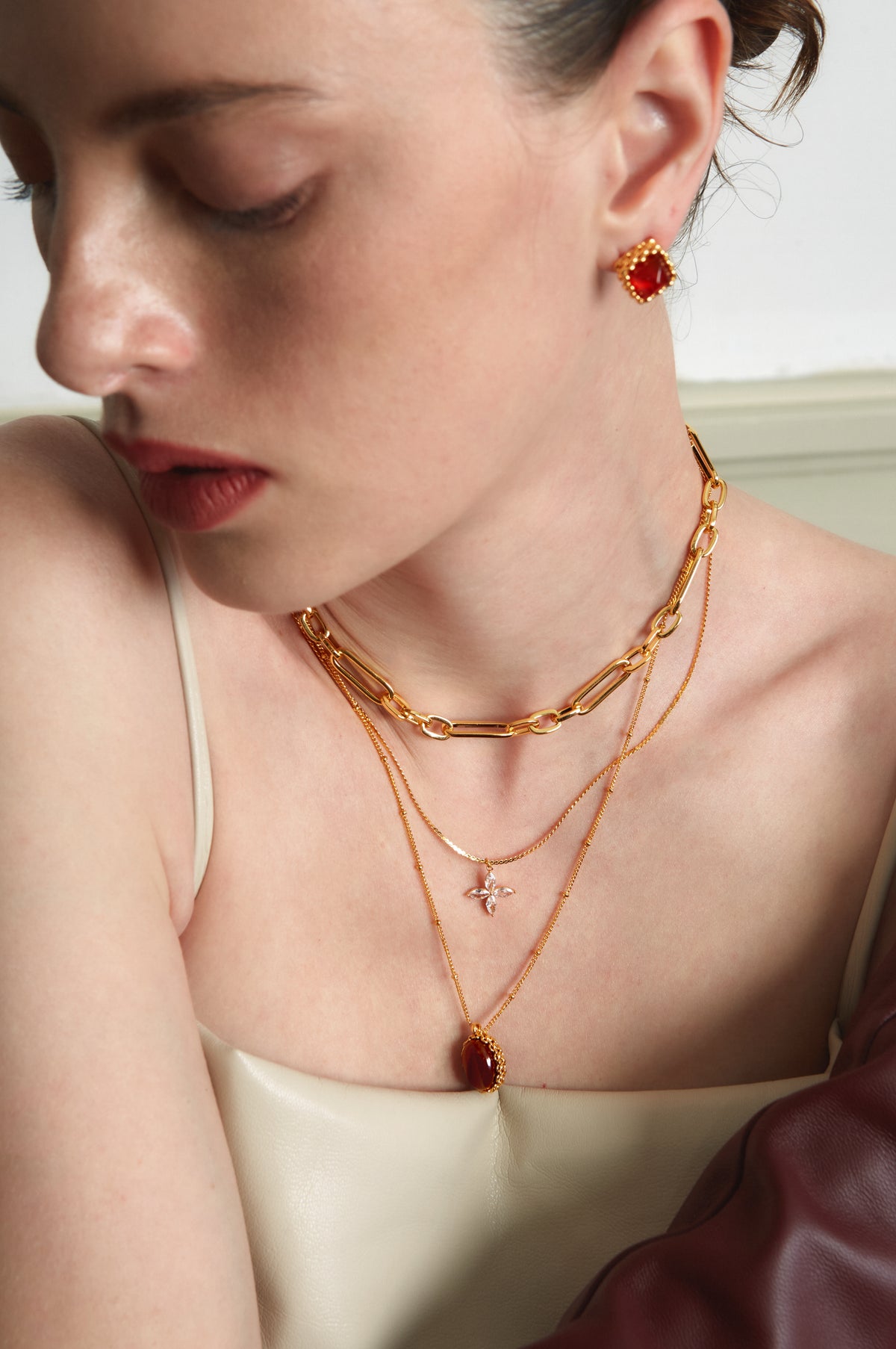 Sugar Pyramid Red Agate Woven Earrings – 24K Gold Plated, 925 Silver Posts - booneealus