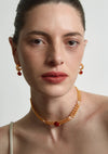 Dual-Sided Red Agate Woven C-Hoop Earrings - booneealus