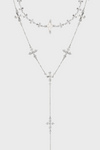 Forged Pilgrimage & Pearl Cross Cipher Necklace Set – Silver - booneealus