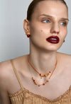 Sugar-Tower Red Agate Woven C-Hoop Earrings - booneealus