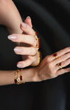 Woven Chain Red Agate Cabochon Ring – 24K Gold Plated - booneealus