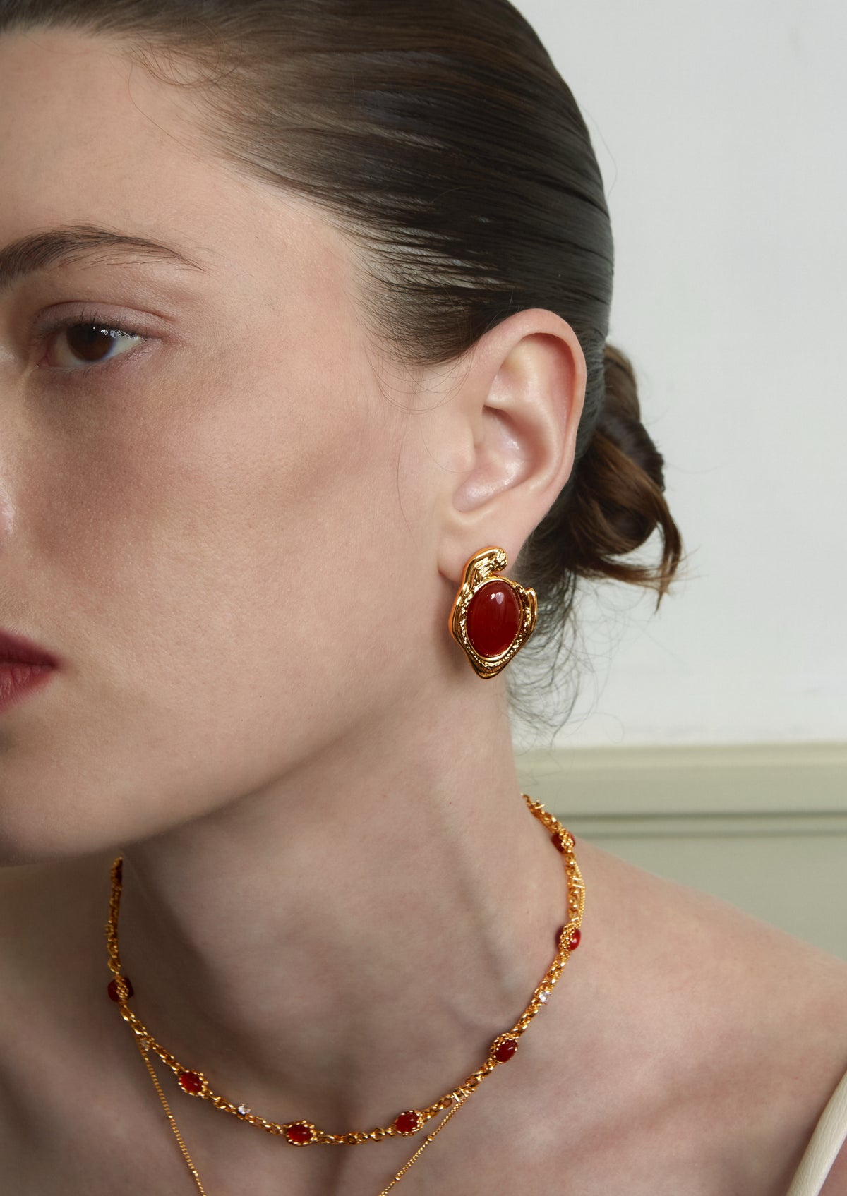 Molten Texture Red Agate Statement Earrings - booneealus