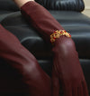 Woven Hollow Sugarloaf Red Agate Open Cuff Bracelet