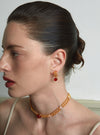 Dual-Sided Red Agate Woven C-Hoop Earrings - booneealus
