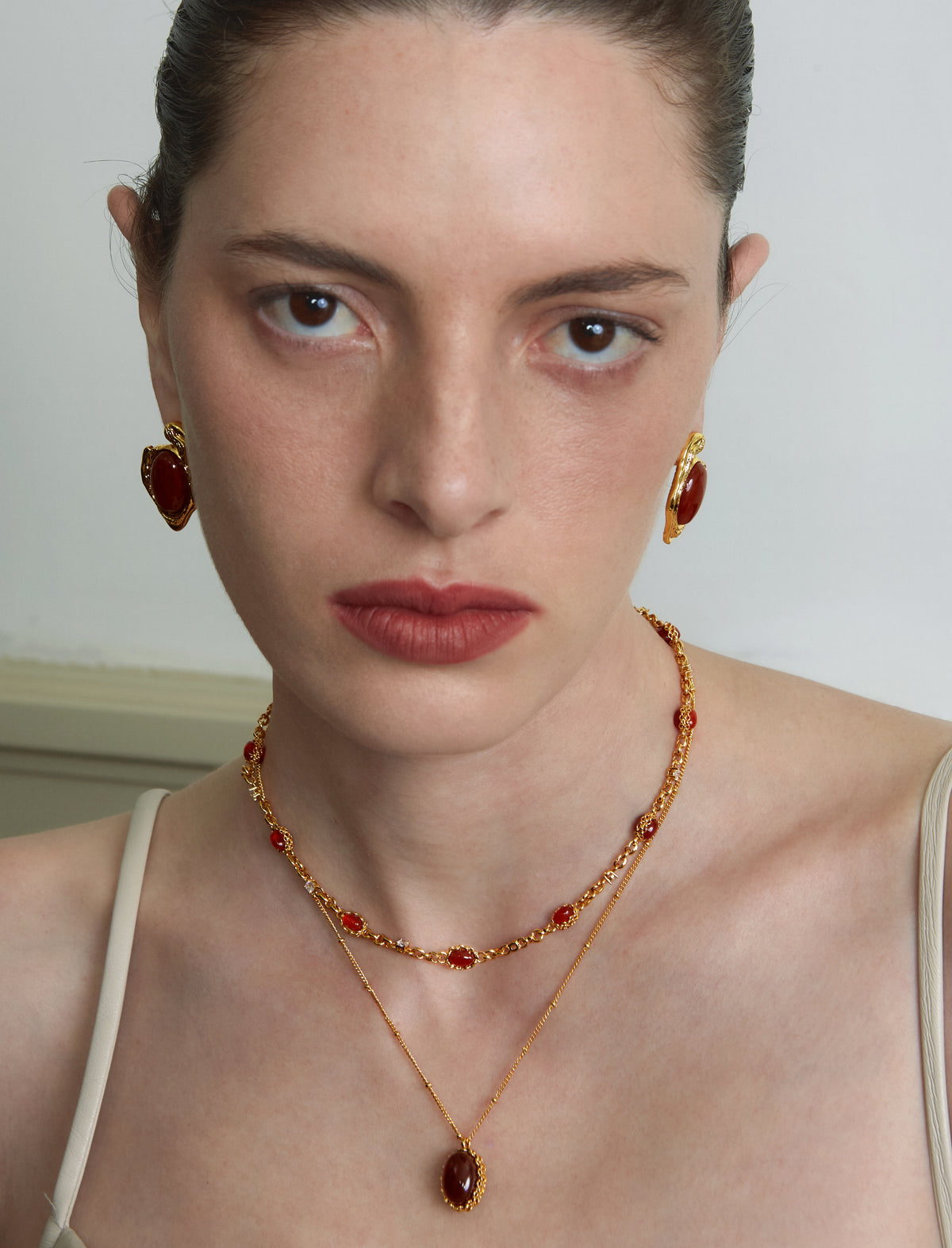 Molten Texture Red Agate Statement Earrings - booneealus