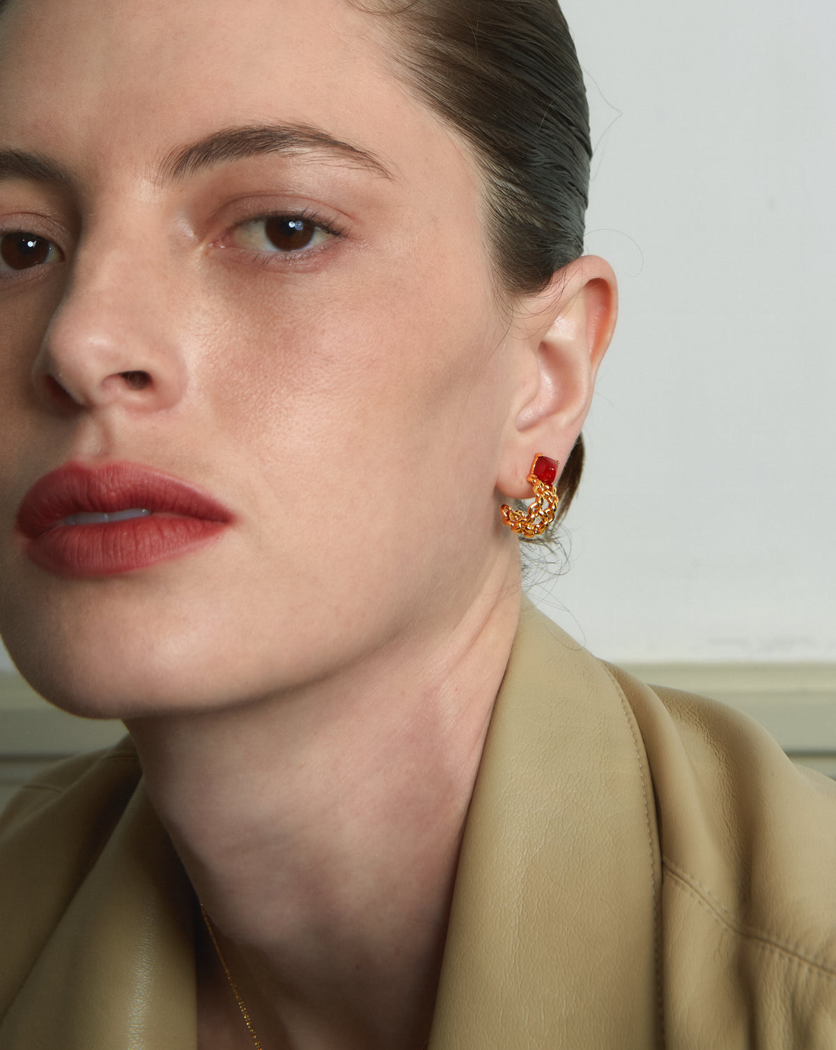 Candy-Tower Red Agate Woven C-Hoop Earrings - booneealus