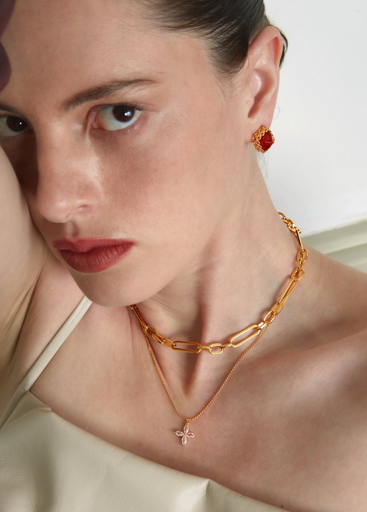 Sugar Pyramid Red Agate Woven Earrings – 24K Gold Plated, 925 Silver Posts - booneealus