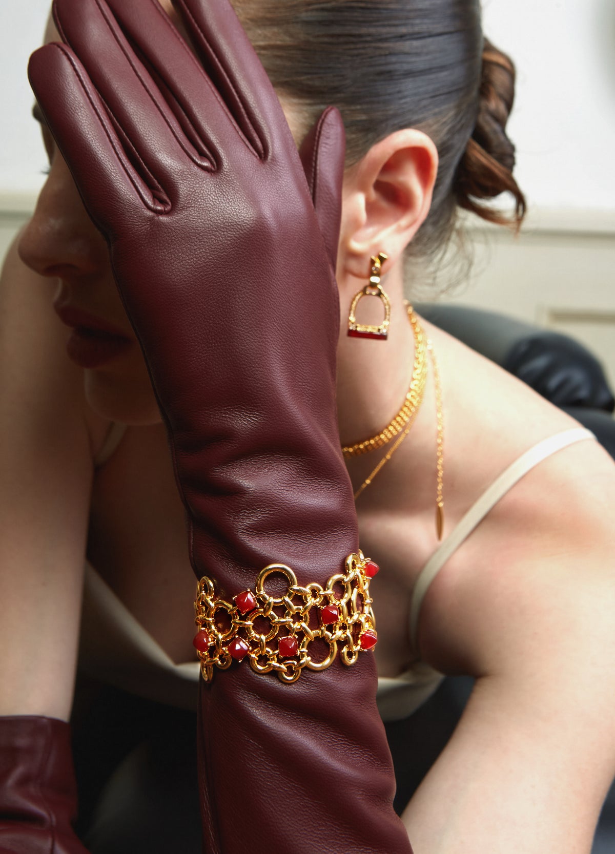 Woven Hollow Sugarloaf Red Agate Open Cuff Bracelet
