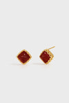 Sugar Pyramid Red Agate Woven Earrings – 24K Gold Plated, 925 Silver Posts - booneealus