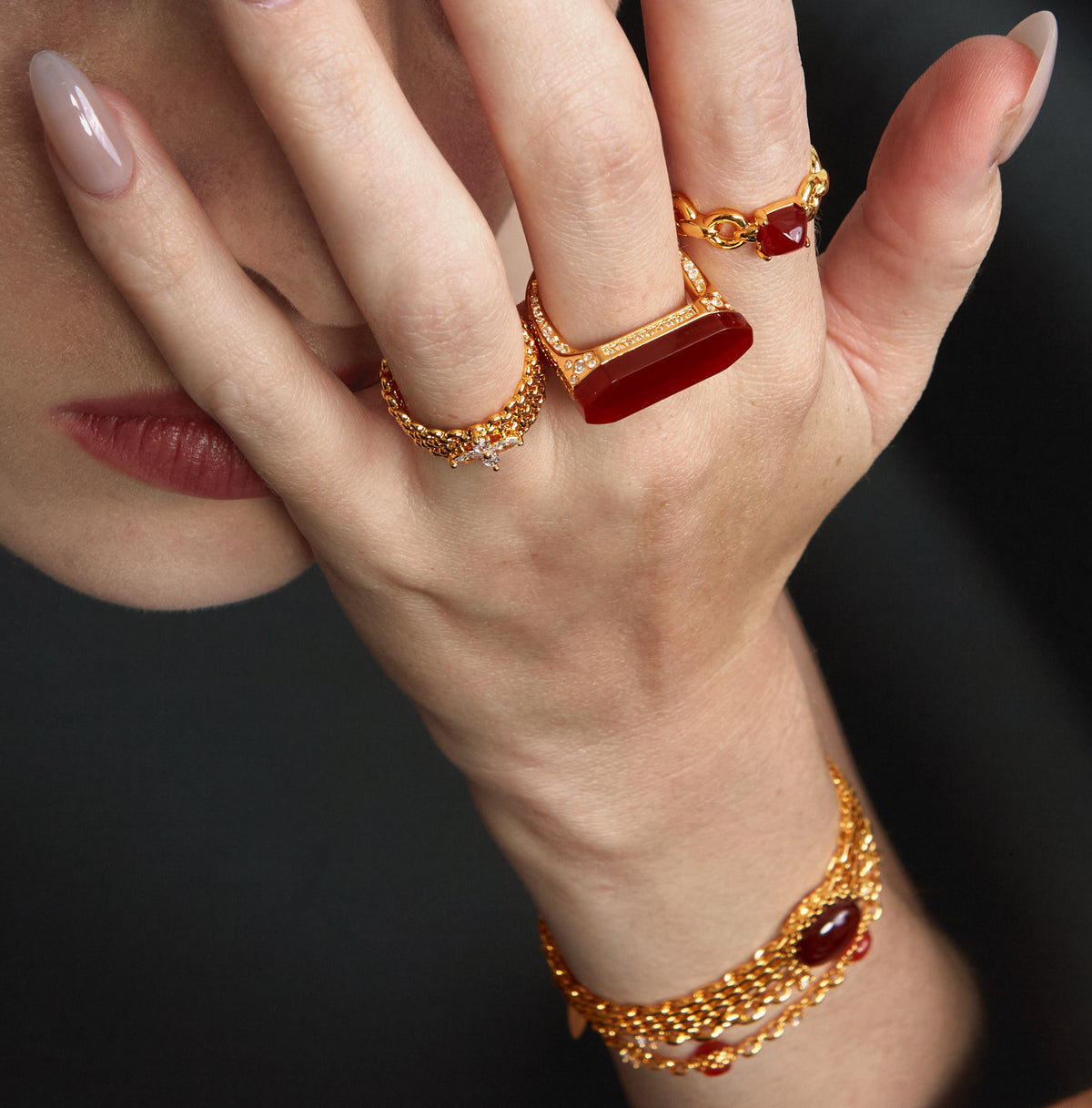 Red Agate Woven Lace Bracelet – 24K Gold Plated - booneealus