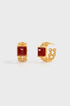 Sugar Pyramid Red Agate Woven Circle Earrings – 24K Gold Plated, 925 Silver Posts - booneealus