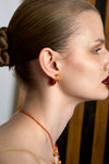 Sugar-Tower Red Agate Woven C-Hoop Earrings - booneealus