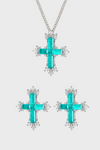 Paraiba Cross Jewelry Set – Silver Small Necklace & Earrings - booneealus