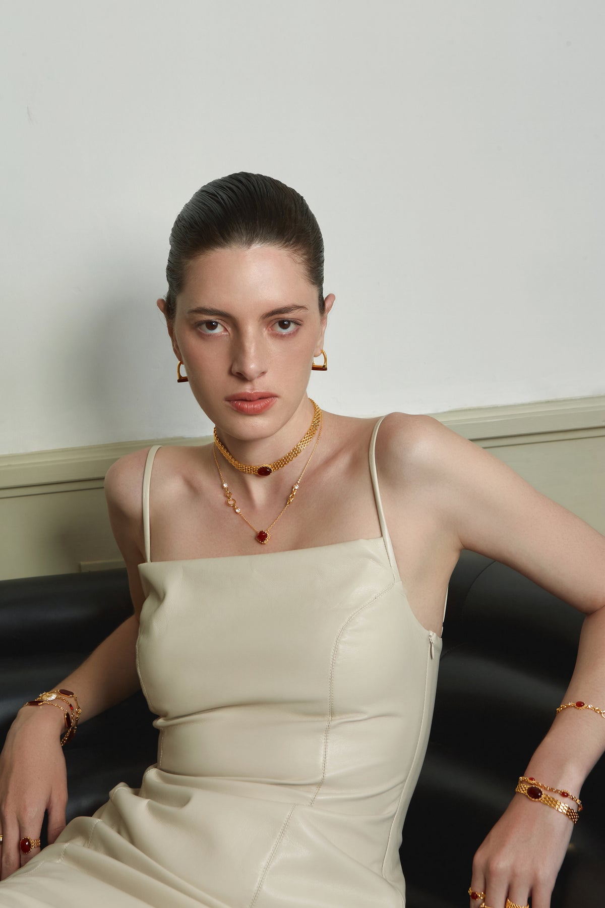 Asymmetric Chain Red Agate Necklace – Jewelry-Grade, 24K Gold Plated - booneealus