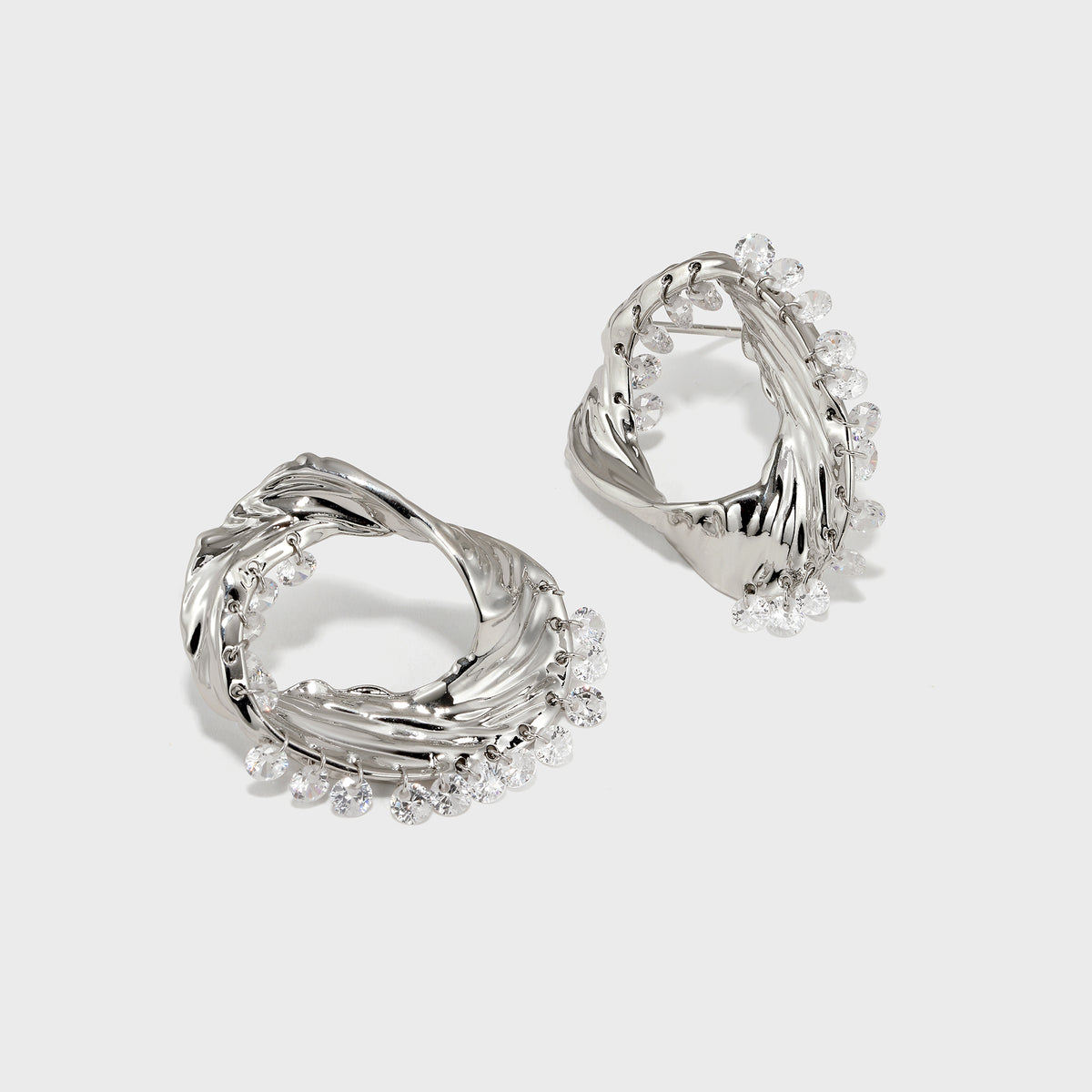 Metal Texture Oval Studs with Zircon Tassels - booneealus