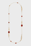 Double-Sided Red Agate Long Necklace – 24K Gold Plated - booneealus