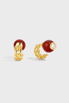 Sugar-Tower Red Agate Woven C-Hoop Earrings - booneealus