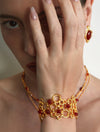 Woven Hollow Sugarloaf Red Agate Open Cuff Bracelet