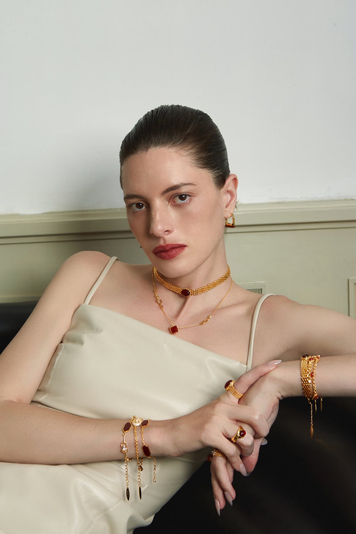 Asymmetric Chain Red Agate Necklace – Jewelry-Grade, 24K Gold Plated - booneealus