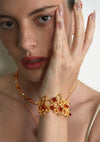 Woven Hollow Sugarloaf Red Agate Open Cuff Bracelet
