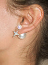 Pearl Stud Earrings with Reversible Zircon Starburst - booneealus