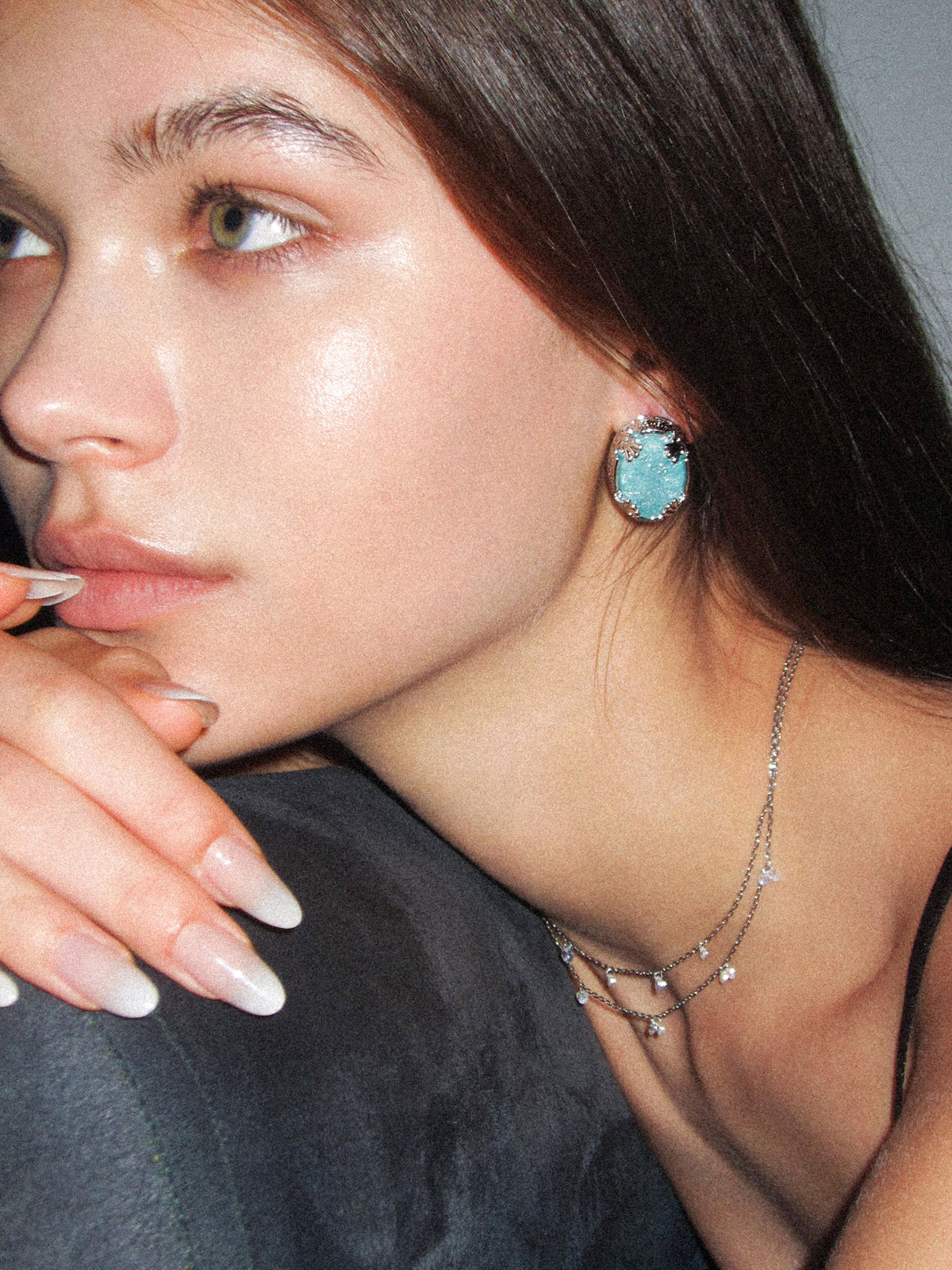 Oval Blue Crack Stone Studs - booneealus