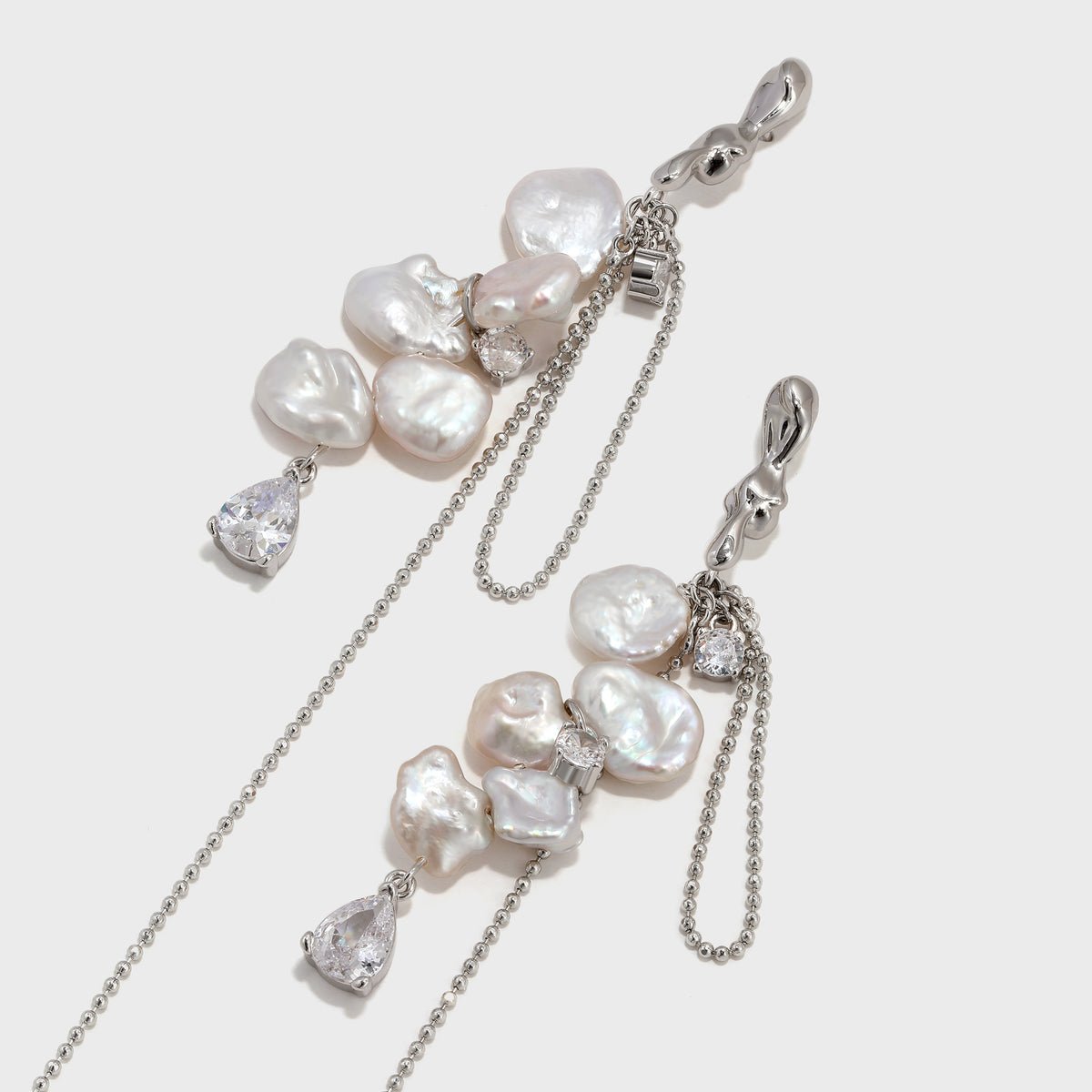 Freshwater Pearl Teardrop Zircon Long Earrings - booneealus