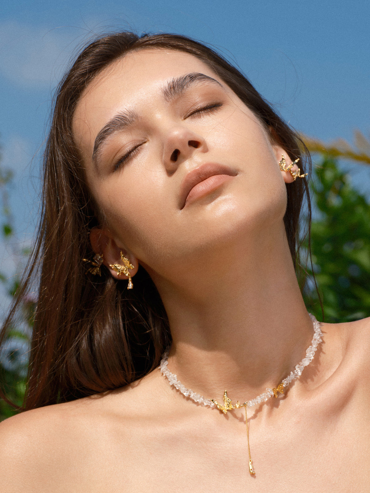 Butterfly Teardrop Zircon Pendant with Crushed Stone Necklace - booneealus