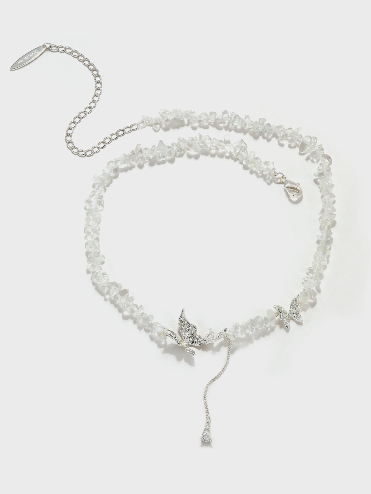 Butterfly Teardrop Zircon Pendant with Crushed Stone Necklace - booneealus