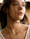 Freshwater Pearl Metal Chain Double Layer Necklace - booneealus