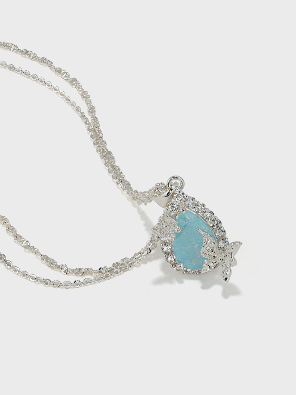 Teardrop-Shaped Double-Layer Butterfly Necklace - booneealus